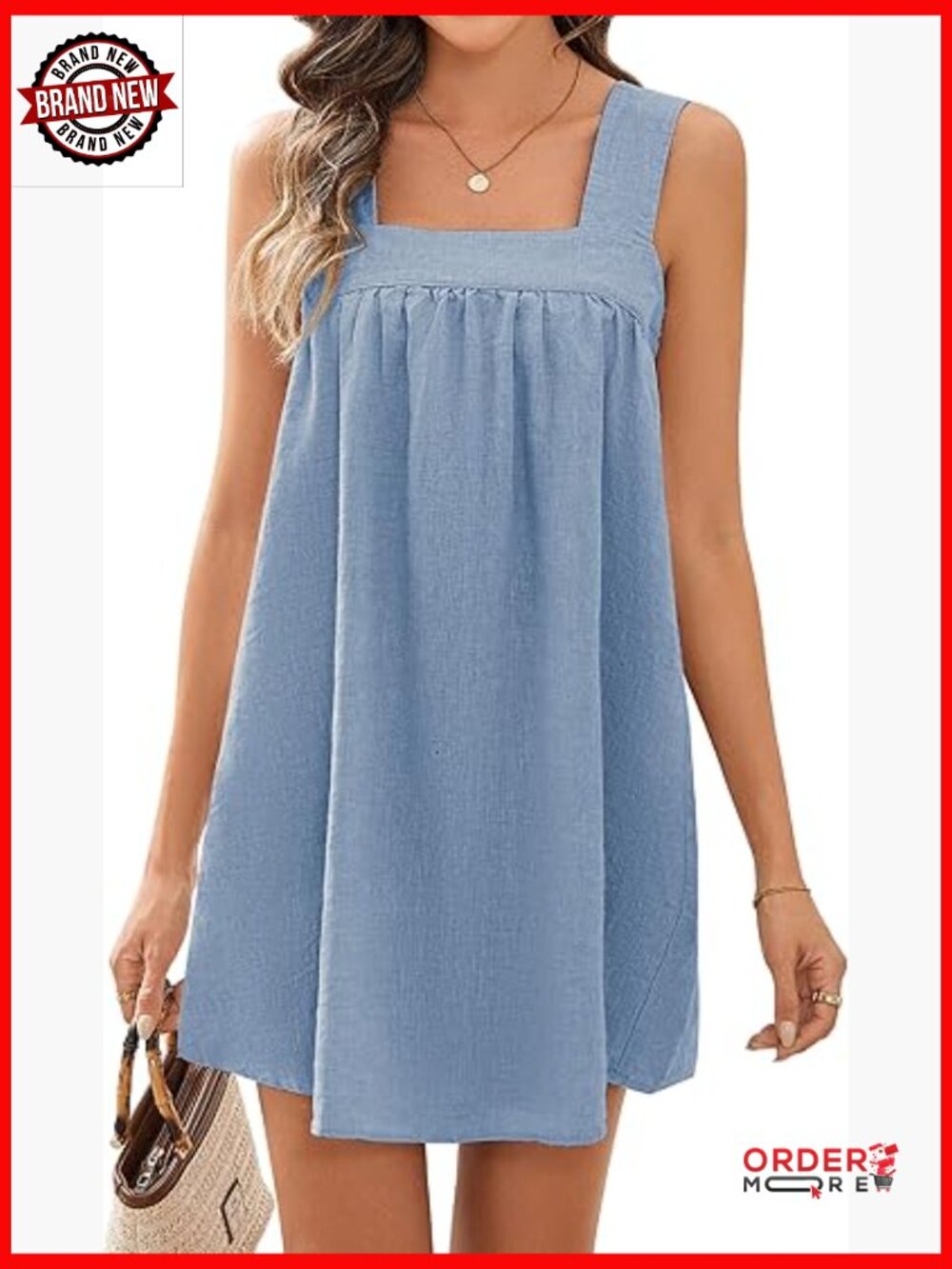 Linen Dress Square Neck Mini Tank Sleeveless Summer Vacation Short Dress